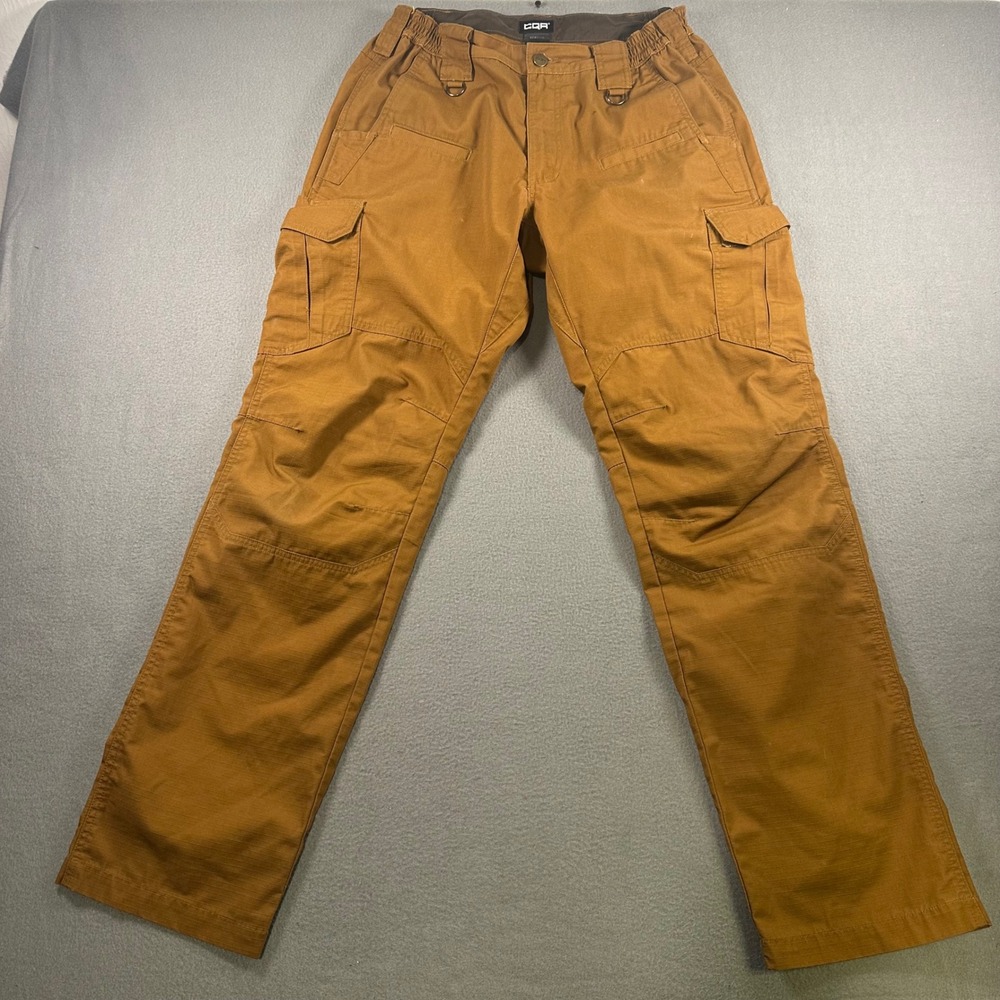 CQR Mens Tactical Cargo Pants Brown Ripstop Work Trousers 30W 34L